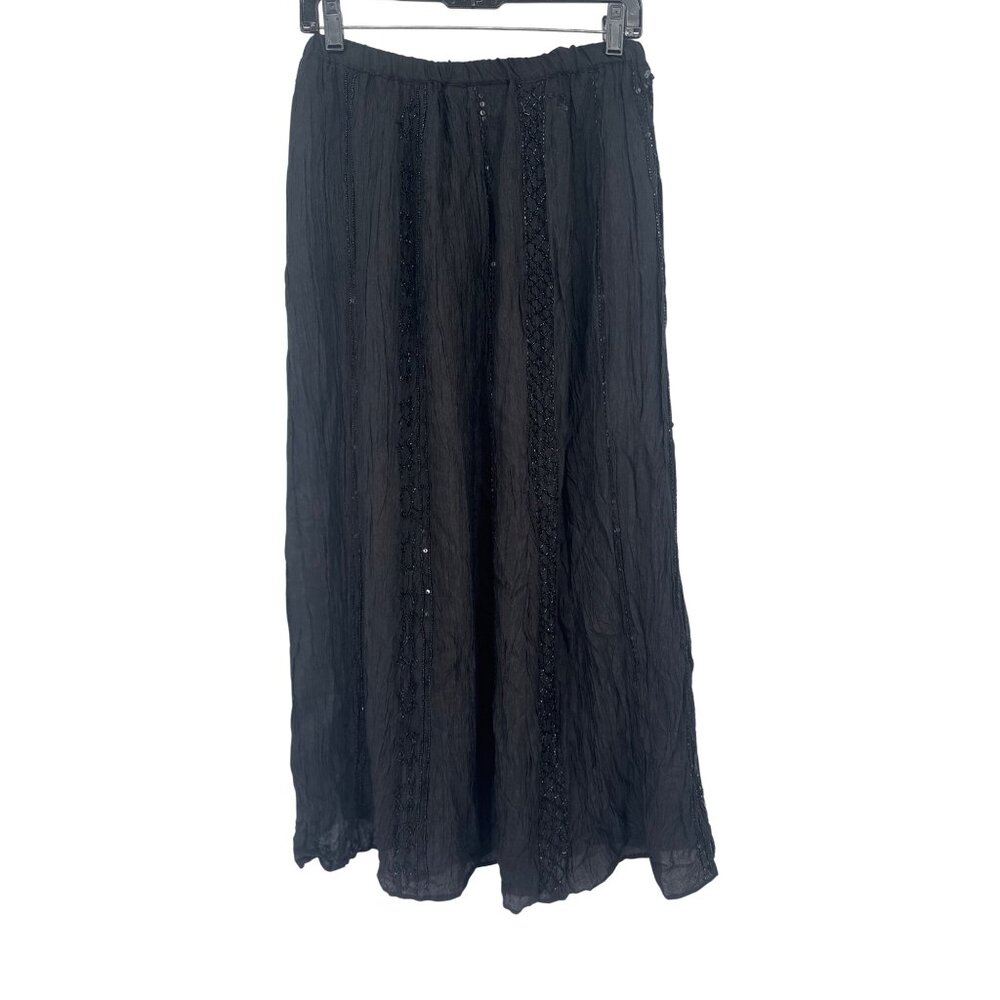 Chicos 1 womens Black Midi Skirt  Beaded  Elastic Waist Crinkle size medium new - Picture 3 of 5